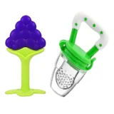 Baby Silicone Fruit Teether & Fruit Feeder Combo - Blue Fruit teether & Green Fruit Feeder - MultiColor - NeonateCare India