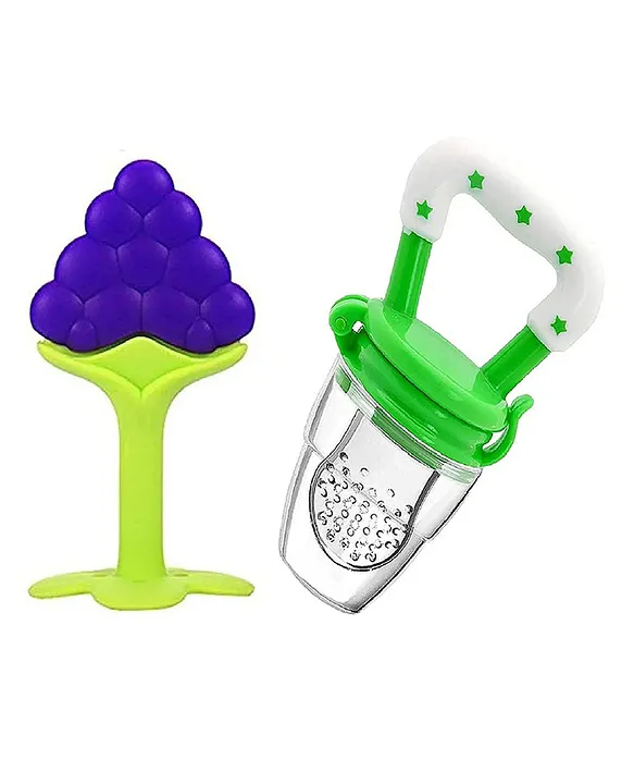 20621059a Baby Silicone Fruit Teether & Fruit Feeder Combo - Blue Fruit teether & Green Fruit Feeder - MultiColor - NeonateCare India