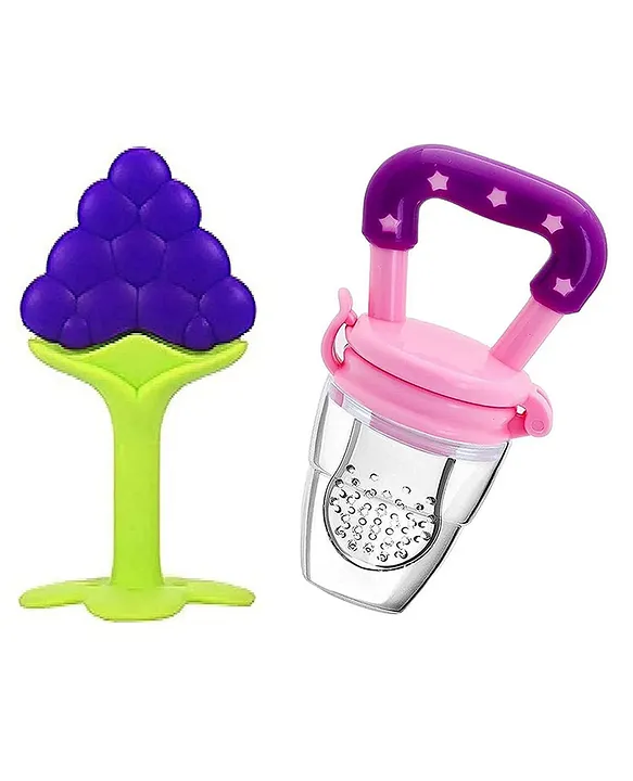 20621060a Baby Silicone Fruit Teether & Fruit Feeder Combo - Blue Fruit teether & Pink Fruit Feeder - MultiColor - NeonateCare India