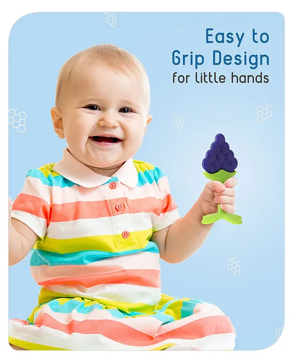 Baby Silicone Fruit Teether & Fruit Feeder Combo - Blue Fruit teether & Blue Fruit Feeder - Blue