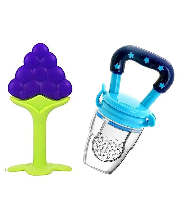 20621061a Baby Silicone Fruit Teether & Fruit Feeder Combo - Blue Fruit teether & Blue Fruit Feeder - Blue - NeonateCare India
