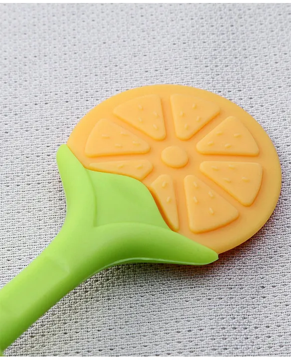 Baby Silicone Fruit Teether & Fruit Feeder Combo - Orange Fruit teether & Green Fruit Feeder - MultiColor