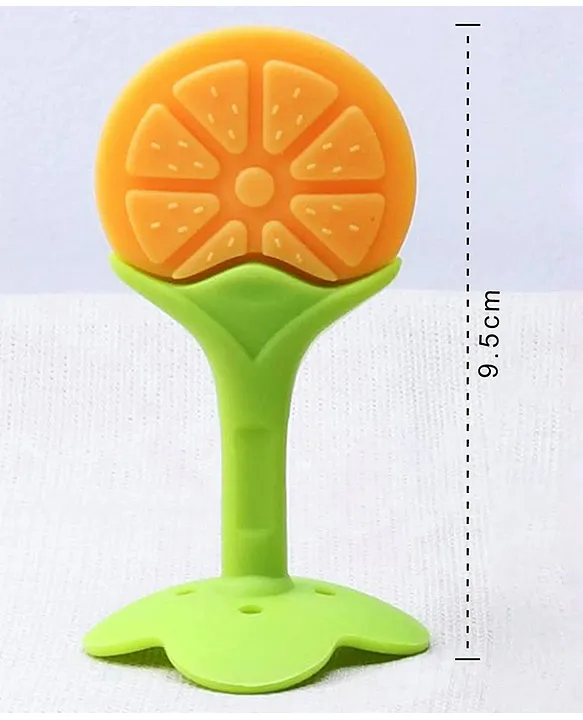 Baby Silicone Fruit Teether & Fruit Feeder Combo - Orange Fruit teether & Green Fruit Feeder - MultiColor