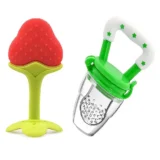 Baby Silicone Fruit Teether & Fruit Feeder Combo - Red Fruit teether & Green Fruit Feeder - MultiColor - NeonateCare India
