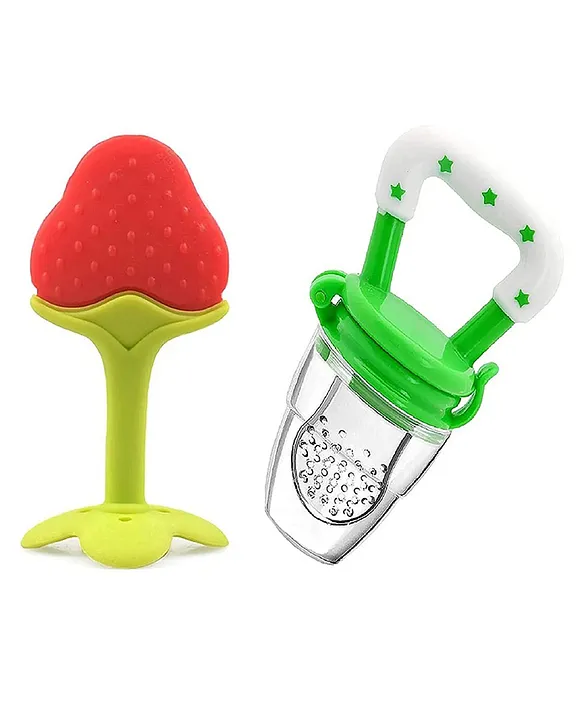 20621063a Baby Silicone Fruit Teether & Fruit Feeder Combo - Red Fruit teether & Green Fruit Feeder - MultiColor - NeonateCare India