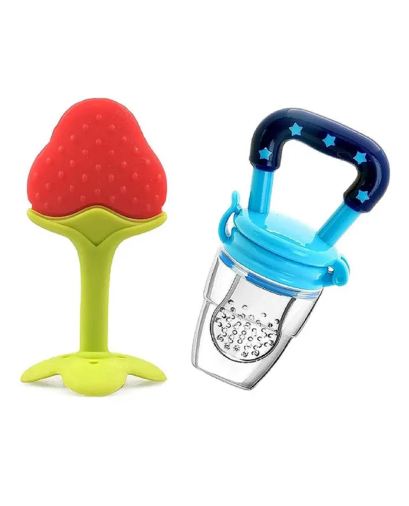 20621064a Baby Silicone Fruit Teether & Fruit Feeder Combo - Red Fruit teether & Blue Fruit Feeder - NeonateCare India
