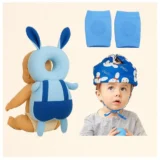 Utility combo of Head protector, helmet and Knee pads (Blue Smiley helmet, Blue Rabbit head protector and multicolor Knee pad ) pack of 3 utility items - Blue - NeonateCare India
