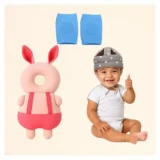 Utility combo of Head protector, helmet and Knee pads (Grey star helmet, Pink Rabbit head protector and multicolor Knee pad ) pack of 3 utility items - MultiColor - NeonateCare India