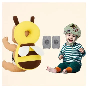 safety combo of Baby Helmet Head Protector and knee pads (Green jungle helmet Yellow Head protector and multicolor knee pads) - Multi - NeonateCare India