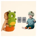 safety combo of Baby Helmet Head Protector and knee pads (Green jungle helmet Green frog head protector and multicolor knee pads) - Multi - NeonateCare India