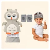 safety combo of Baby Helmet Head Protector and knee pads (Grey star helmet Grey Owl Head protector and multicolor knee pads) - Grey - NeonateCare India