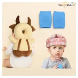 safety and practical combo of Baby Helmet Head Protector and knee pads (Pink smiley helmet Cream cow Head protector and multicolor knee pads) - Multi - NeonateCare India