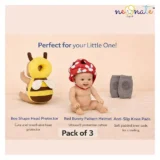 safety combo of Baby Helmet Head Protector and knee pads (Pink Smiley helmet Yellow Head protector and multicolor knee pads) - NeonateCare India