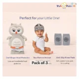 safety combo of Baby Helmet Head Protector and knee pads (Grey star helmet Owl Head protector and multicolor knee pads) - NeonateCare India