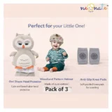 safety combo of Baby Helmet Head Protector and knee pads (Green Jungle helmet Owl Head protector and multicolor knee pads) - NeonateCare India