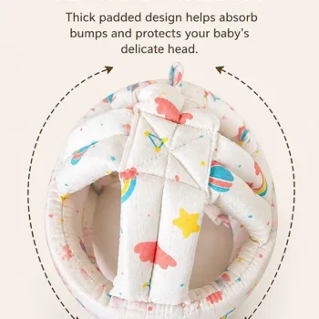 Baby safety Combo of Baby Muslin Helmet and Baby Head Protector with knee pads (Rainbow muslin Helmet + Grey owl Head protector + knee pads) (pack of 3) - NeonateCare India