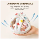 Baby safety Combo of Baby Muslin Helmet and Baby Head Protector with knee pads (Rainbow muslin Helmet + Grey owl Head protector + knee pads) (pack of 3) - NeonateCare India