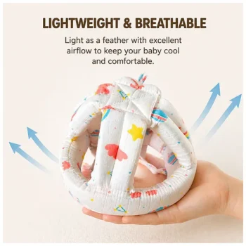 Baby safety Combo of Baby Muslin Helmet and Baby Head Protector with knee pads (Rainbow muslin Helmet + Grey owl Head protector + knee pads) (pack of 3) - NeonateCare India