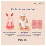 Baby safety Combo of Baby Muslin Helmet and Baby Head Protector with knee pads (Rainbow muslin Helmet + Pink Rabbit Head protector + knee pads) (pack of 3) - NeonateCare India