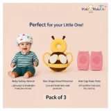 Baby safety Combo of Baby Muslin Helmet and Baby Head Protector with knee pads (Rainbow muslin Helmet + Yellow Head protector + knee pads) (pack of 3) - NeonateCare India