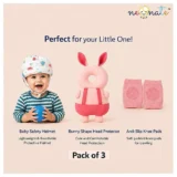 Baby safety Combo of Baby Muslin Helmet and Baby Head Protector with knee pads (Rainbow muslin Helmet + Pink rabbit Head protector + knee pads) (pack of 3) - NeonateCare India