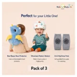 Baby safety Combo of Baby Muslin Helmet and Baby Head Protector with knee pads (Rainbow muslin Helmet + Blue feather Head protector + knee pads) (pack of 3) - NeonateCare India