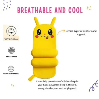 Adjustable Grow with me fit Perfect Airflow Sweat Free Comfort Neck Pillow - Yellow Pikachu - NeonateCare India