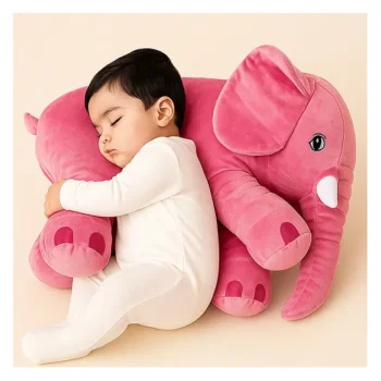 Elephant Shaped Plush Pillow Cum Soft Toy - Pink - NeonateCare India