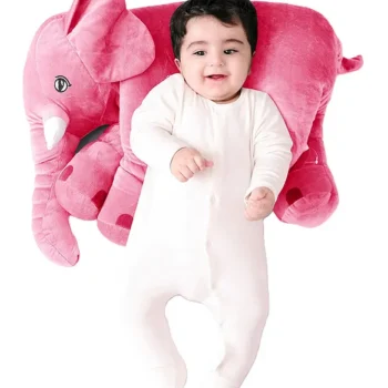 Elephant Shaped Plush Pillow Cum Soft Toy - Pink - NeonateCare India