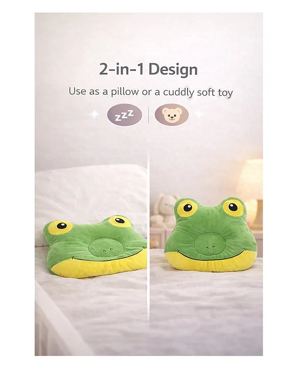 Cute Frog Plush Pillow | Ultra-Soft Plush Baby Pillow | Non-Toxic & Gentle for Kids - Frog Pillow