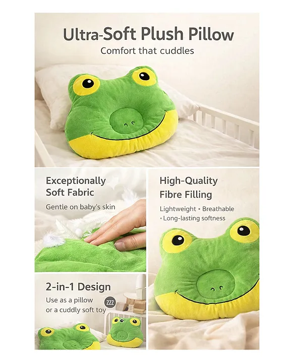 Cute Frog Plush Pillow | Ultra-Soft Plush Baby Pillow | Non-Toxic & Gentle for Kids - Frog Pillow