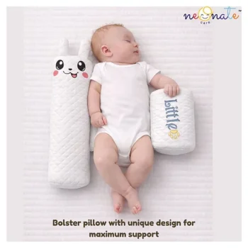 Baby Anti Roll Side Bolsters Pillow - white Little printed - NeonateCare India