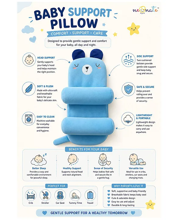 Adjustable Pillow with side bolsters head shaping pillow -Sky Blue digital print adjustable pillow