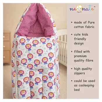 Baby Sleeping Cum Carrying Bag - Pink Lion sleeping bag - NeonateCare India