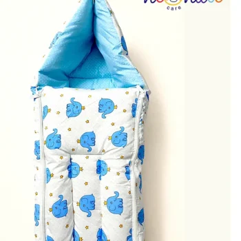 Baby Sleeping Cum Carrying Bag - Blue elephant sleeping bag - NeonateCare India