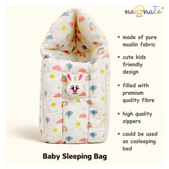 Baby Muslin Sleeping Cum Carrying Bag - rainbow ballon print sleeping bag - NeonateCare India