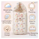 Baby Muslin Sleeping Cum Carrying Bag - rainbow ballon print sleeping bag - NeonateCare India