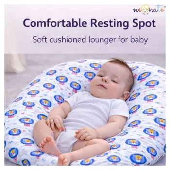 Baby Nest Soft Lounger for Newborns and Infants- Blue and Red Lion Print - NeonateCare India