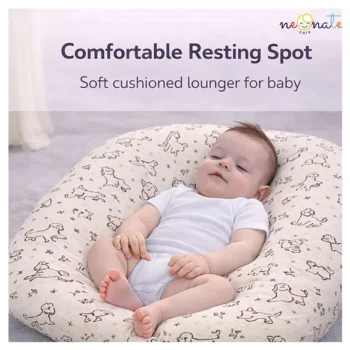 Baby Nest Soft Lounger for and Infants- Beige puppy Print Lounger - NeonateCare India