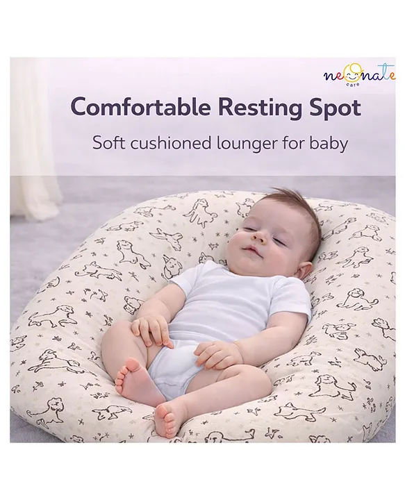 22187312a Baby Nest Soft Lounger for and Infants- Beige puppy Print Lounger - NeonateCare India