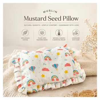 pure muslin pillow with mustard seeds - Rainbow muslin pillow 700 gm fril design - NeonateCare India