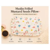 pure muslin pillow with mustard seeds - Rainbow muslin pillow 700 gm fril design - NeonateCare India