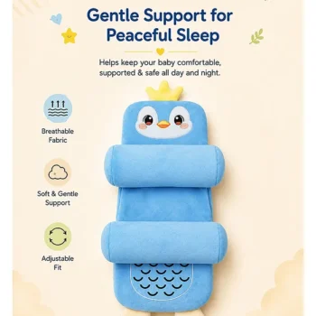 Newborn baby Adjustable pillow Perfect Airflow Sweat Free Newborn baby pillow - Light Blue Penguin adjustable pillow - NeonateCare India