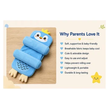 Newborn baby Adjustable pillow Perfect Airflow Sweat Free Newborn baby pillow - Light Blue Penguin adjustable pillow - NeonateCare India