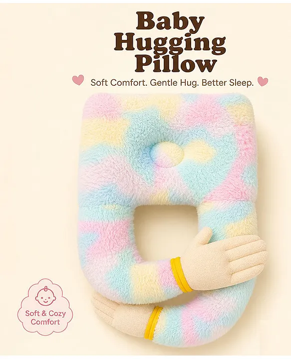 Baby Hugging Pillow for Head Shaping|Neck Support New Born Baby Infant Soft,Plush Pillow - RainBow Fur Peach Hand Hugging Pilllow