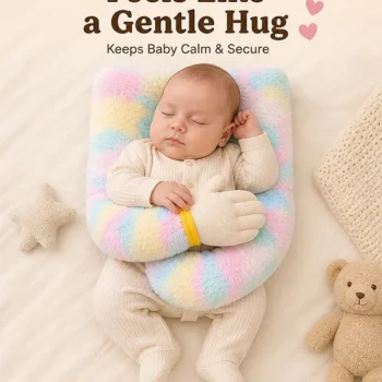 Baby Hugging Pillow for Head Shaping|Neck Support New Born Baby Infant Soft,Plush Pillow - RainBow Fur Peach Hand Hugging Pilllow - NeonateCare India
