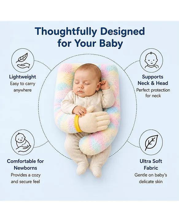Baby Hugging Pillow for Head Shaping|Neck Support New Born Baby Infant Soft,Plush Pillow - RainBow Fur Peach Hand Hugging Pilllow