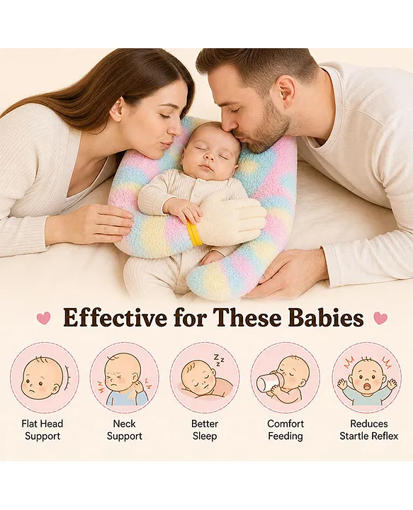 Baby Hugging Pillow for Head Shaping|Neck Support New Born Baby Infant Soft,Plush Pillow - RainBow Fur Peach Hand Hugging Pilllow