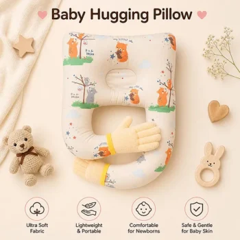 Baby Hugging Pillow for Head Shaping|Neck Support New Born Baby Infant Soft,Plush Pillow - Cream Bear Hugging Pilllow - NeonateCare India
