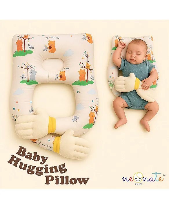 22187345b Baby Hugging Pillow for Head Shaping|Neck Support New Born Baby Infant Soft,Plush Pillow - Cream Bear Hugging Pilllow - NeonateCare India